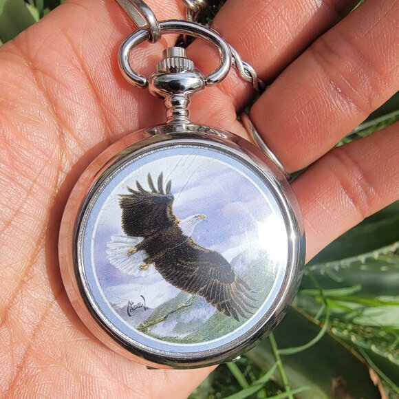 Vintage Al Agnew exclusive edition "Majestic Flight" bald eagle pocket watch - Picture 3 of 16